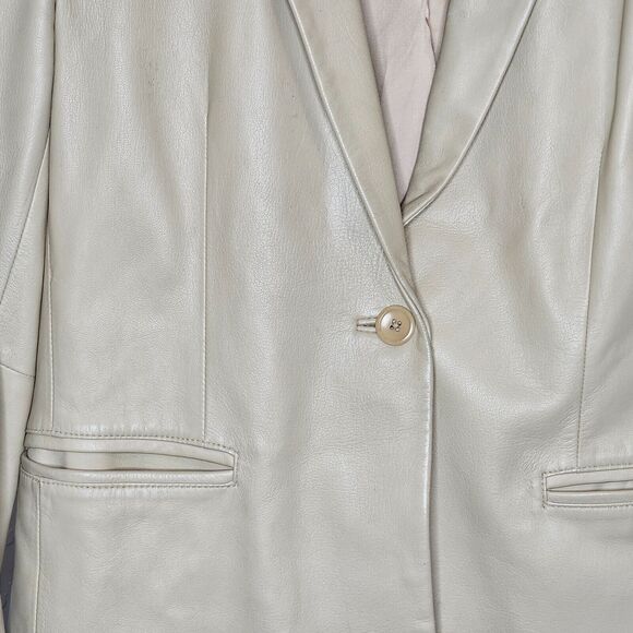 Valerie By Valerie Stevens Beige Leather Blazer One Button Jacket Medium - Picture 2 of 4